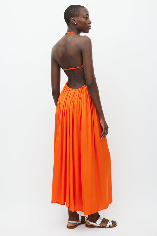 Beaufille Orange Alina Satin Halter Dress