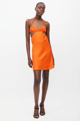 Beaufille Orange Hera Satin Halter Dress