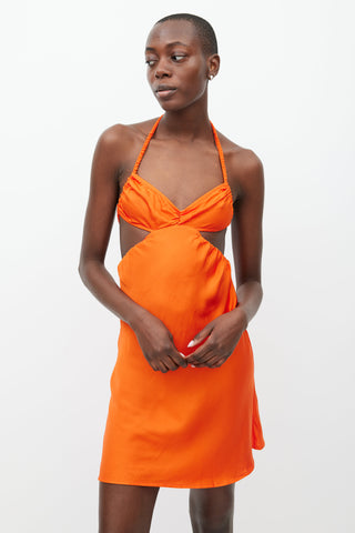 Beaufille Orange Hera Satin Halter Dress