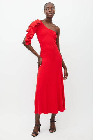 Beaufille Red Dione Ruffled Dress