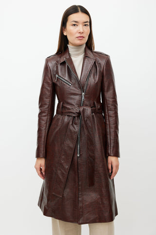 Beaufille Red Embossed Faux Leather Coat