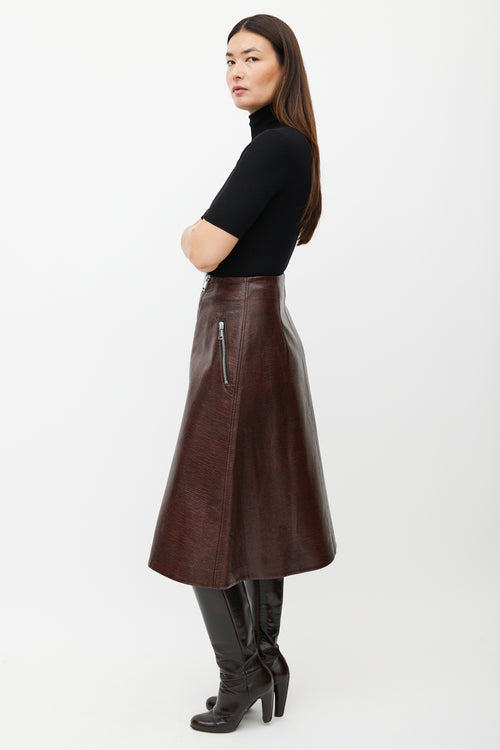 Beaufille Red Embossed Faux Leather Wrap Skirt