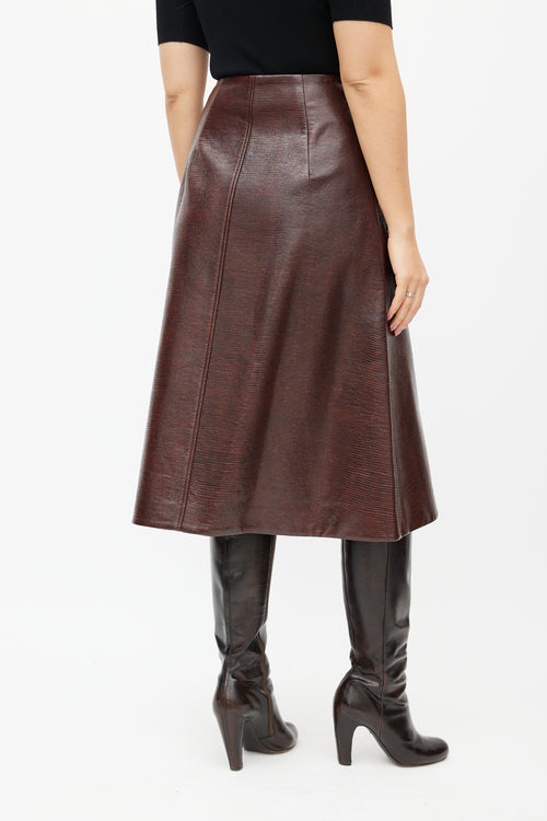 Beaufille Red Embossed Faux Leather Wrap Skirt