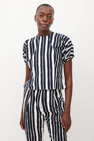 Beaufille White & Navy Ivey Striped Top