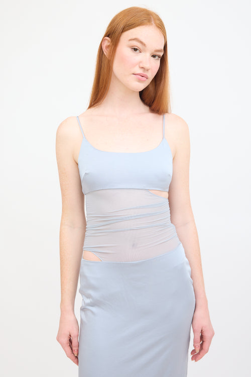 Bec + Bridge Light Blue Satin Mari Lou Mesh Panel Dress