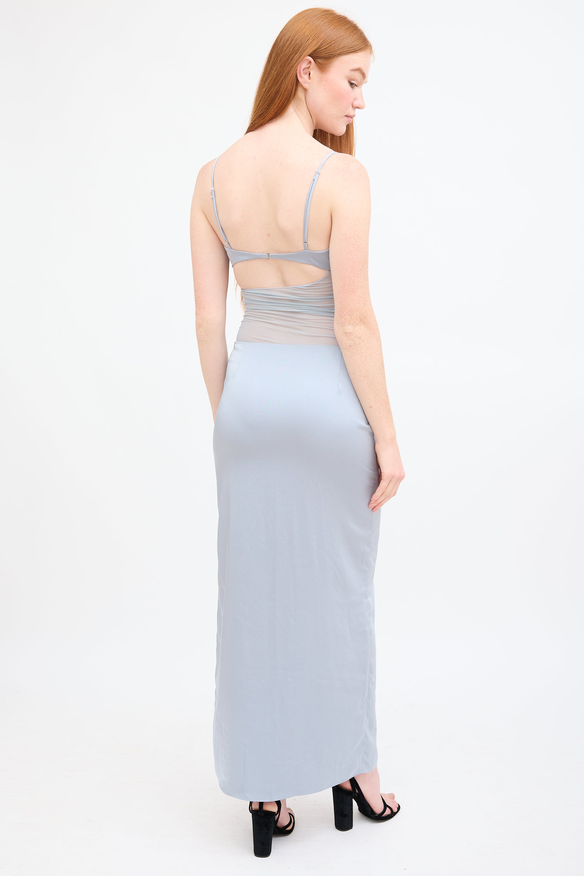 Bec + Bridge // Light Blue Satin Mari Lou Mesh Panel Dress VSP Consignment Bec + Bridge // Light Blue Satin Mari Lou Mesh Panel Dress VSP Consignment