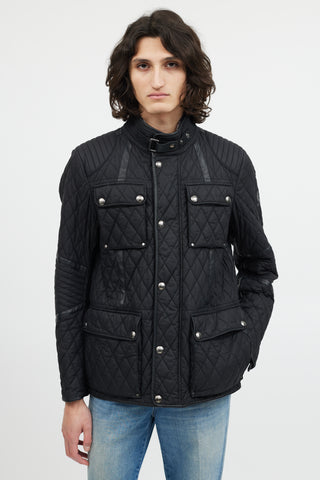 Belstaff Black Six Pocket Quilted Leather Trim Jacket