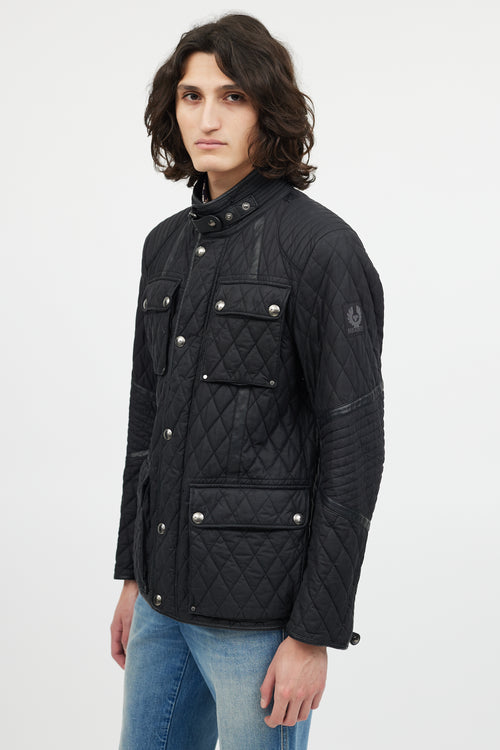 Belstaff Black Six Pocket Quilted Leather Trim Jacket