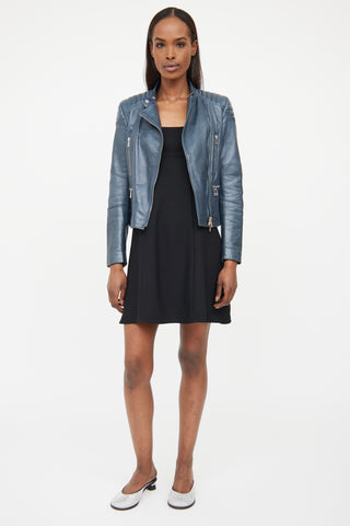 Belstaff Blue Quilted Leather Moto Jacket