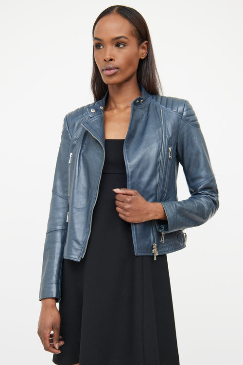 Belstaff Blue Quilted Leather Moto Jacket