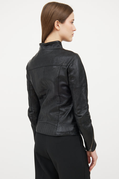 Benheart Black Leather Cafe Racer Jacket