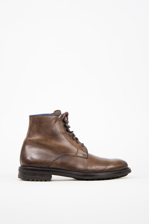 Benigno Brown Leather Lace Up Boot