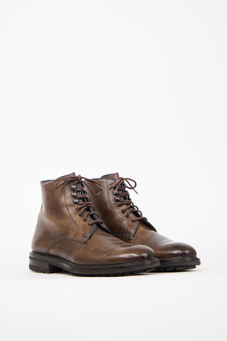 Benigno Brown Leather Lace Up Boot