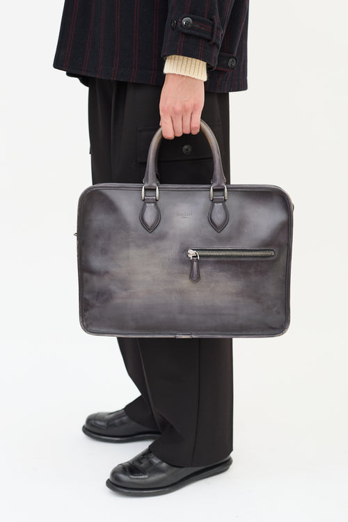 Berluti Black Patina Leather Un Jour Briefcase