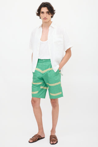 Bianca Saunders Green & Yellow Cotton Striped Shorts