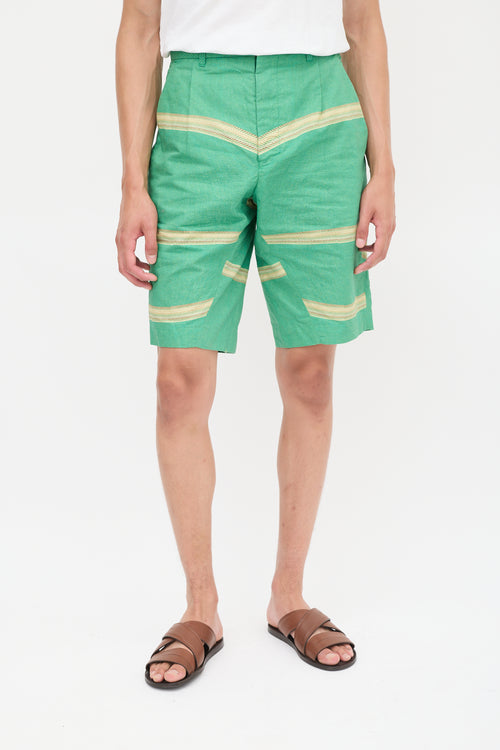 Bianca Saunders Green & Yellow Cotton Striped Shorts