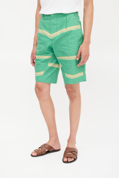 Bianca Saunders Green & Yellow Cotton Striped Shorts