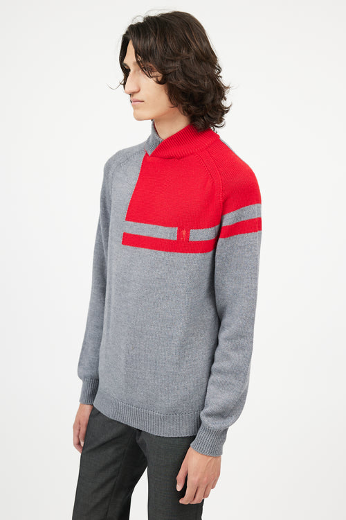 Bikkembergs Grey & Red Knit Sweater