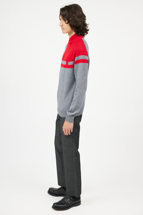 Bikkembergs Grey & Red Knit Sweater