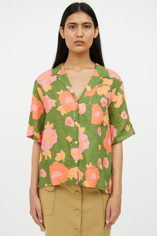 Trovata Green & Multi Collared Linen Shirt