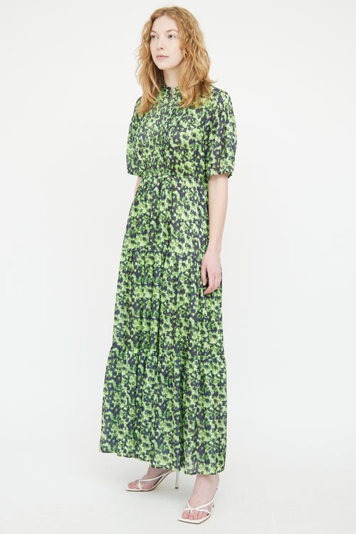 Birgitte Herskind Green & Black Pleated Patterned Dress