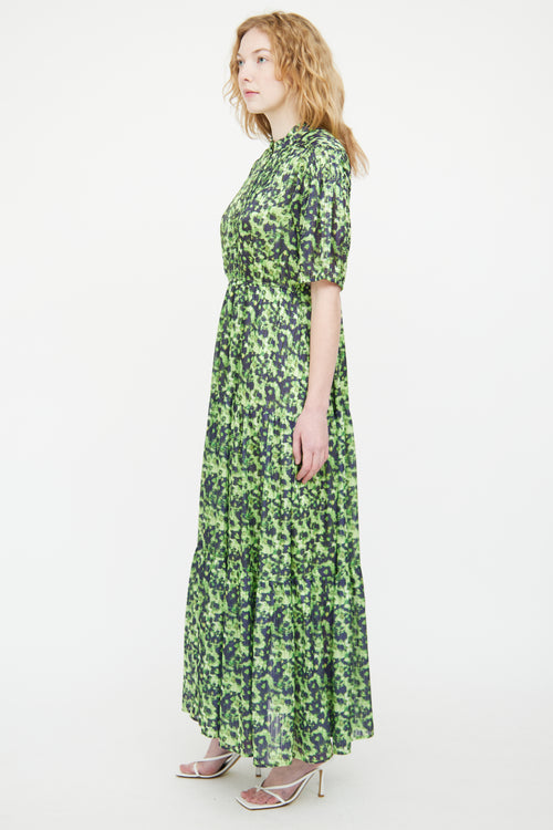 Birgitte Herskind Green & Black Pleated Patterned Dress