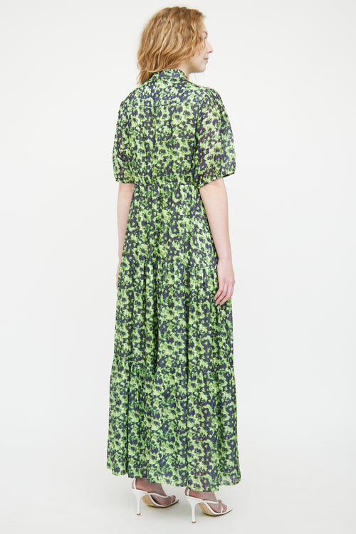 Birgitte Herskind Green & Black Pleated Patterned Dress