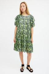 Birgitte Herskind Green & Navy Floral Tiered Midi Dress
