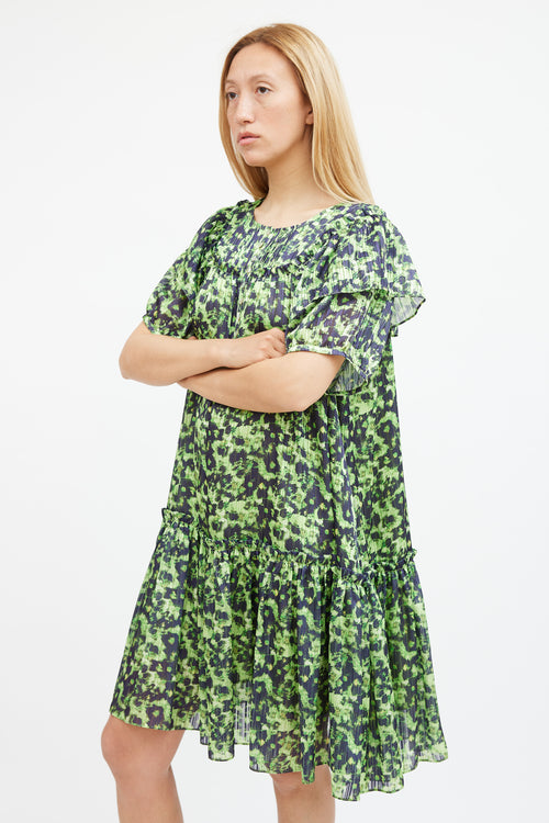 Birgitte Herskind Green & Navy Floral Tiered Midi Dress