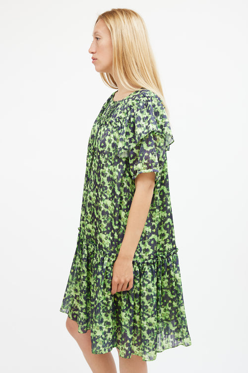 Birgitte Herskind Green & Navy Floral Tiered Midi Dress