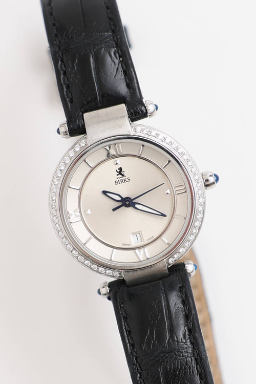 Birks Diamond & Sapphire Leather Watch
