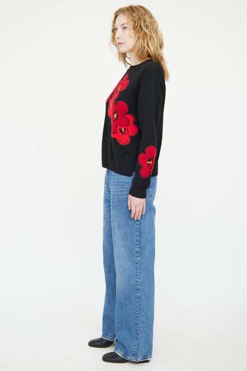 Black Goat Black & Multicolour Cashmere Knit Floral Sweater