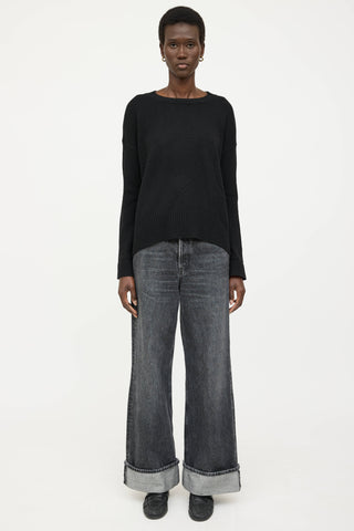 Black Goat Cashmere Knit Crewneck Sweater