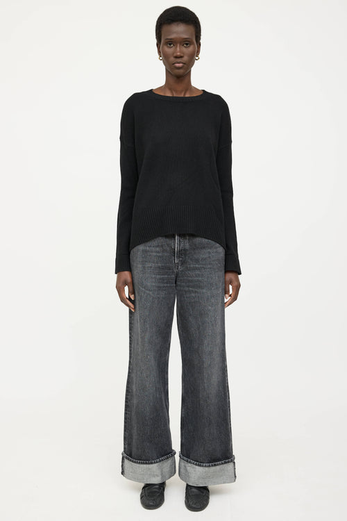 Black Goat Cashmere Knit Crewneck Sweater