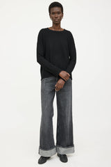 Black Goat Cashmere Knit Crewneck Sweater