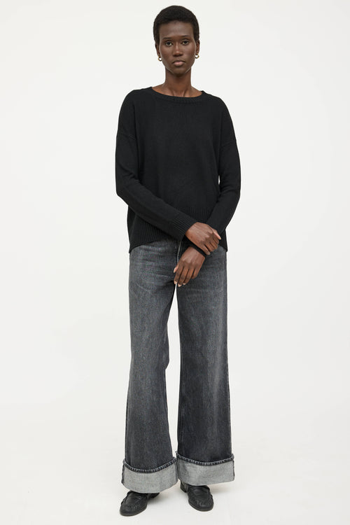 Black Goat Cashmere Knit Crewneck Sweater