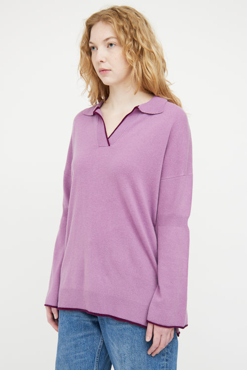 Black Goat Purple Cashmere Knit Polo Sweater