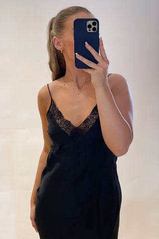Anine Bing Black Lace Trim Slip Dress