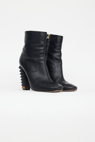 Fendi Black Leather Spike Heel Boot