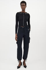 Blumarine Black Wool Crystal Knit Cardigan