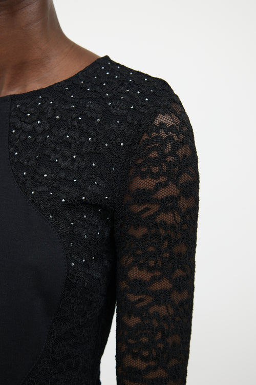 Blumarine Black Mesh Rhinestone Dress