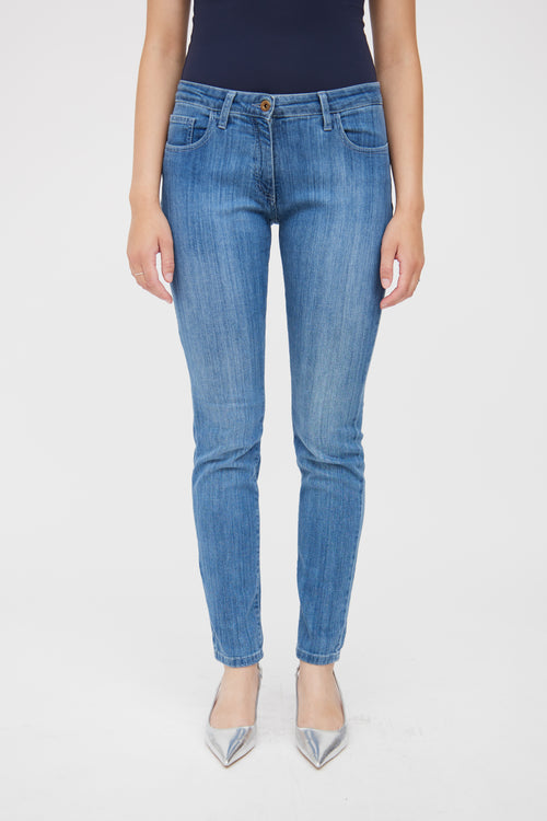 Blumarine Blue Low Rise Embelished Jean