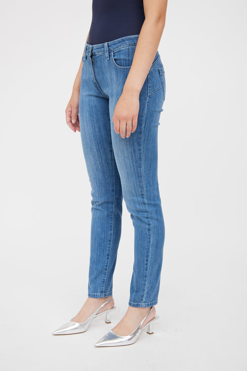 Blumarine Blue Low Rise Embelished Jean