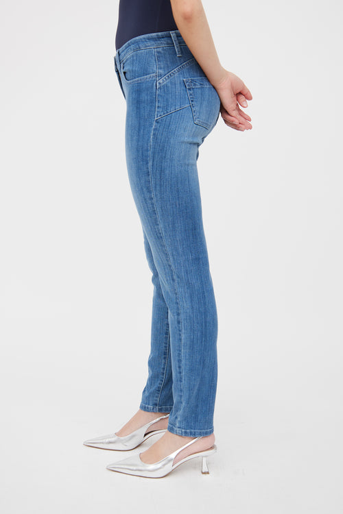 Blumarine Blue Low Rise Embelished Jean