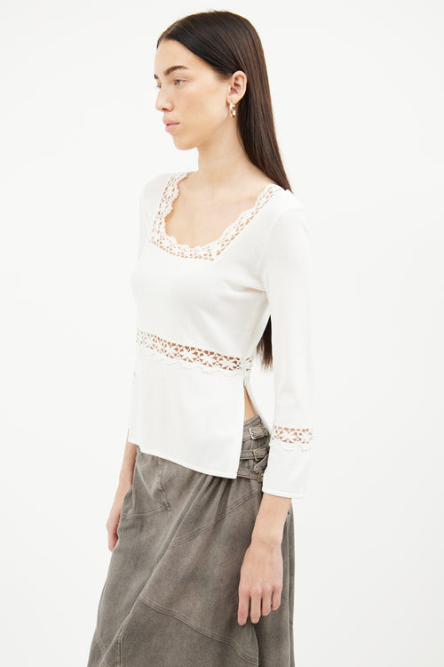 Blumarine White Embroidered Cutout Top