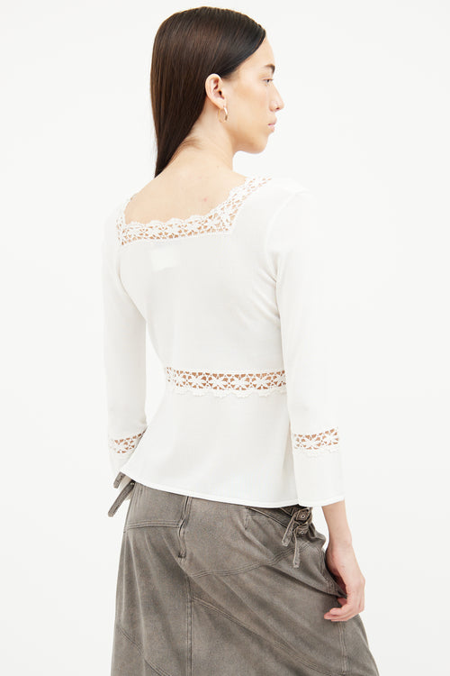 Blumarine White Embroidered Cutout Top