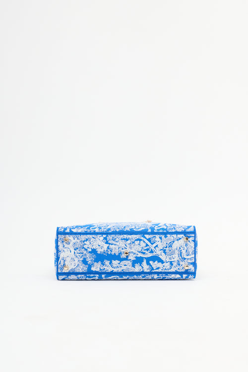 Dior Blue & White Canvas Embroidered Large Lady D-Lite Bag