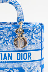 Dior Blue & White Canvas Embroidered Large Lady D-Lite Bag