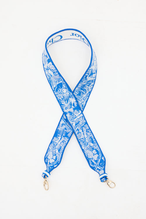 Dior Blue & White Canvas Embroidered Large Lady D-Lite Bag