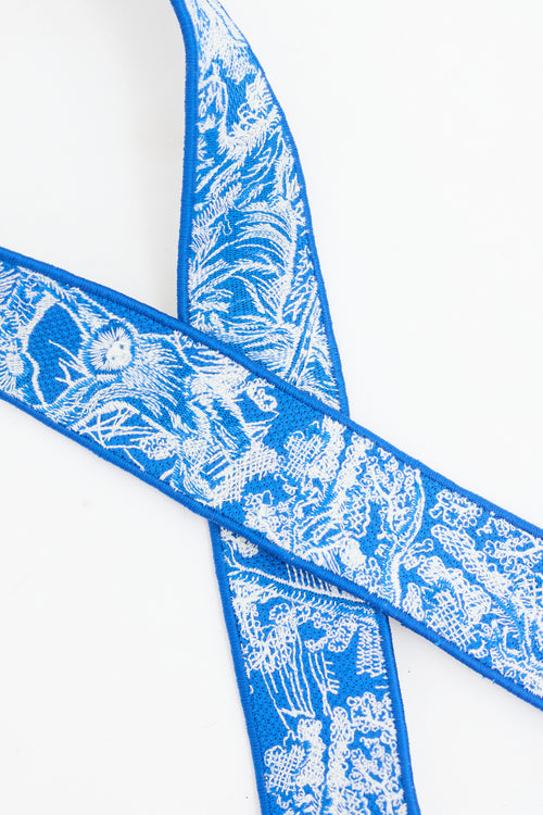 Dior Blue & White Canvas Embroidered Large Lady D-Lite Bag